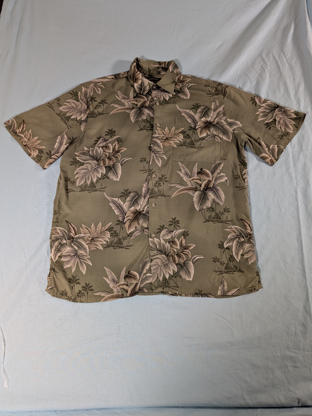 croft & barrow Olive Green Tropical Print Short-Sleeve Button-Down Shirt